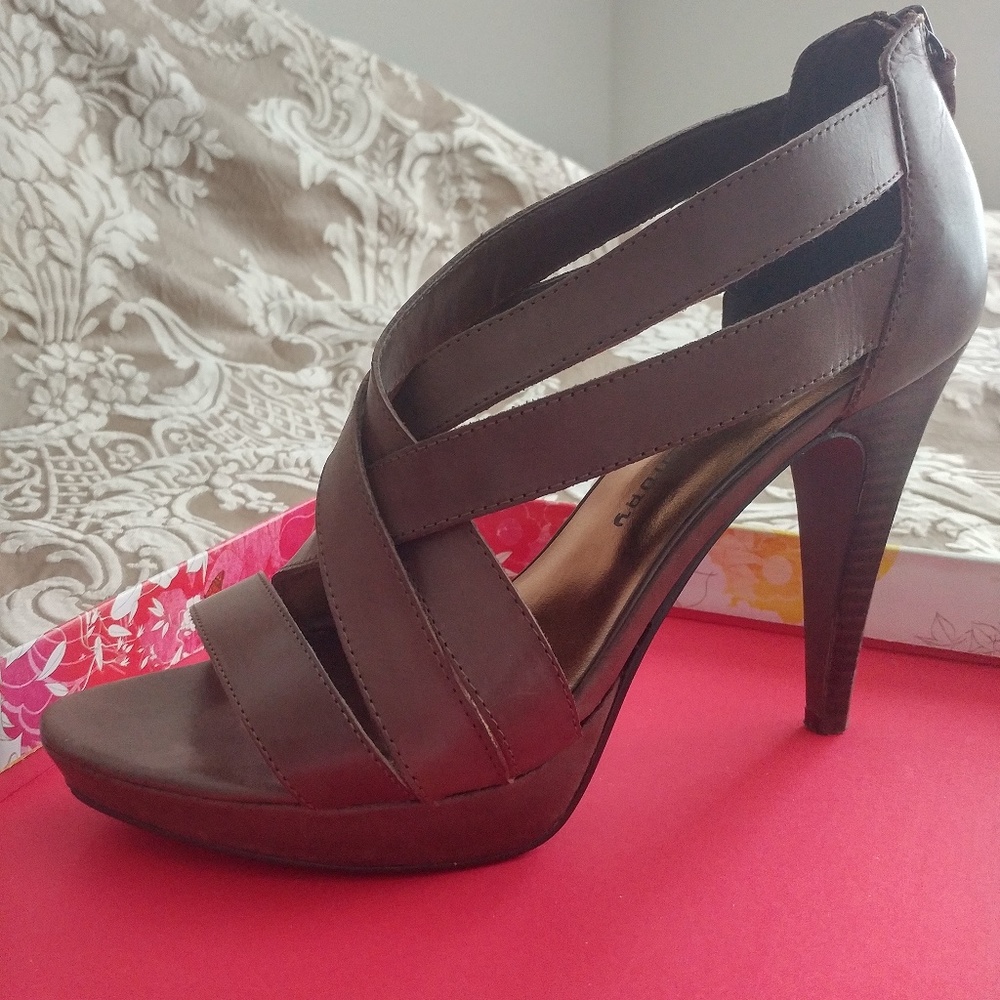 Chinese Laundry Strapy Platform Brown Leather Heal - Picture 2 of 6